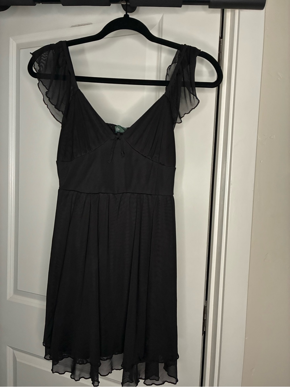 Black Flutter Sleeve V-Neck Dress - Women